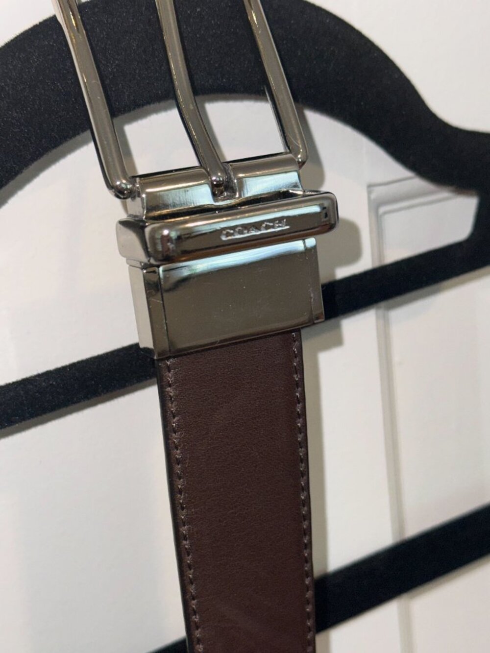 Coach Men's Reversible Belt Black Brown Signature Leather Silver Buckle 38
